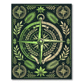 Green Botanical Compass Nautical Illustration Rug