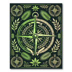Green Botanical Compass Nautical Illustration Rug