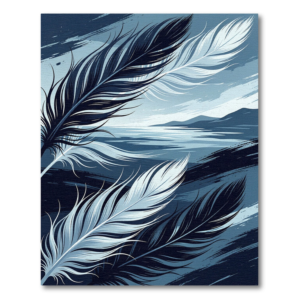 Abstract Indigo Floating Feather Landscape Rug