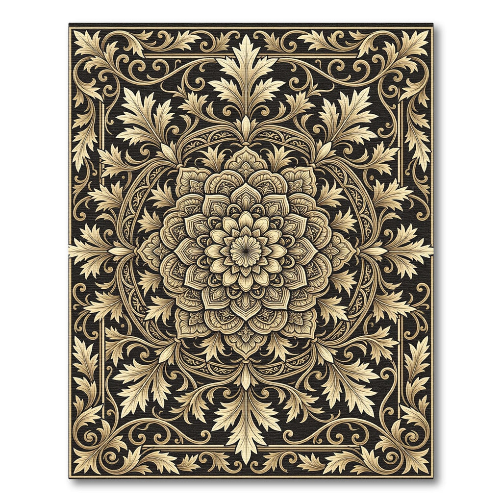 Antique Gold Floral Mandala Damask Rug