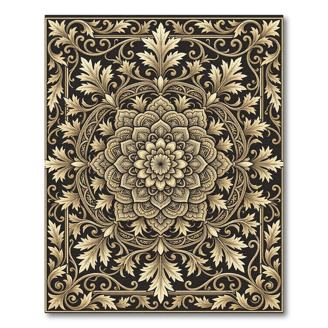Antique Gold Floral Mandala Damask Rug