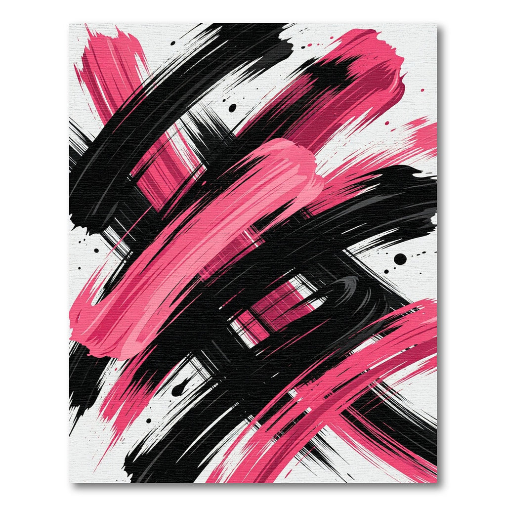 Bold Pink and Black Abstract Brushstroke Rug