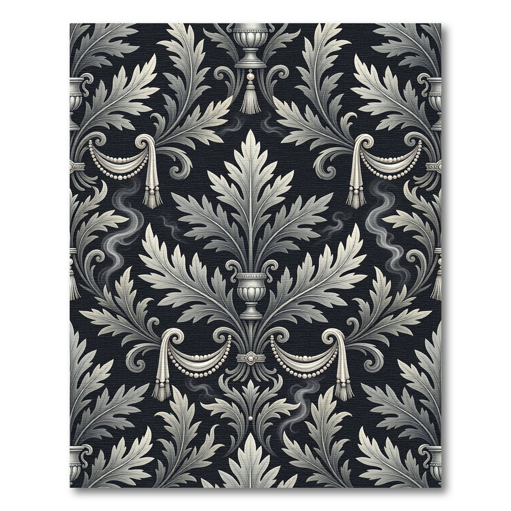 Ornate Black Silver Acanthus Scroll Rug