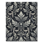 Ornate Black Silver Acanthus Scroll Rug