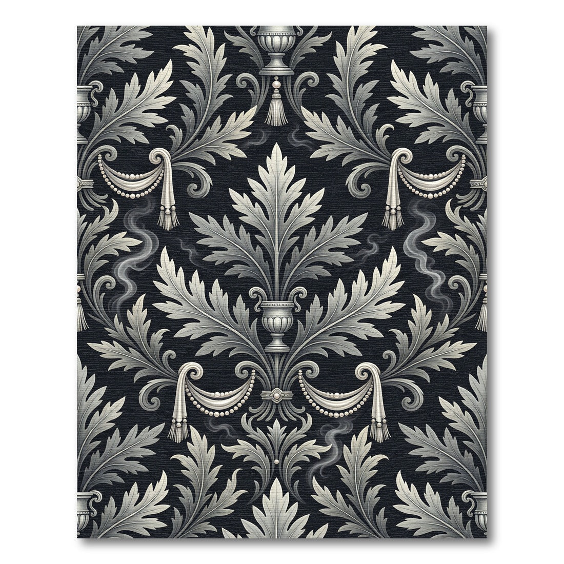 Ornate Black Silver Acanthus Scroll Rug