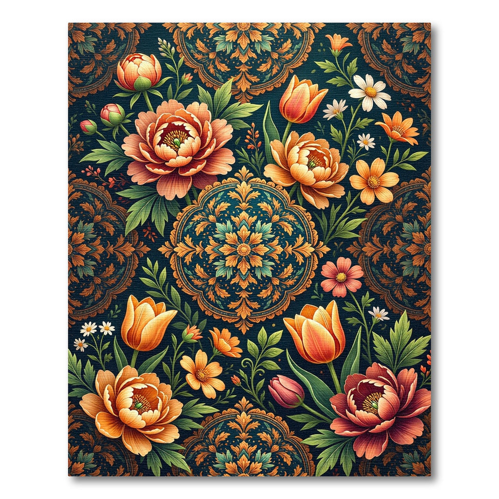 Ornate Orange Floral Medallion Garden Rug