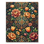 Ornate Orange Floral Medallion Garden Rug