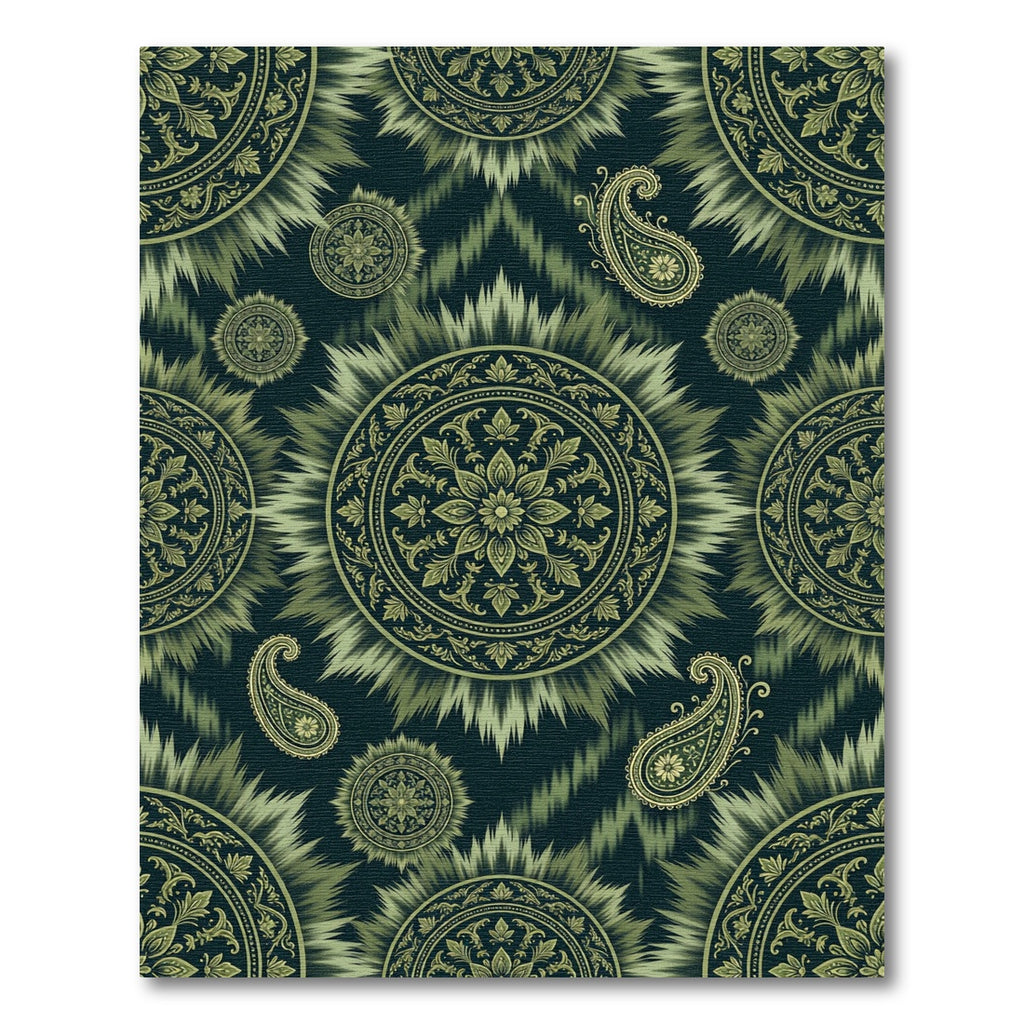 Olive Green Mandalas Paisley Radiance Rug