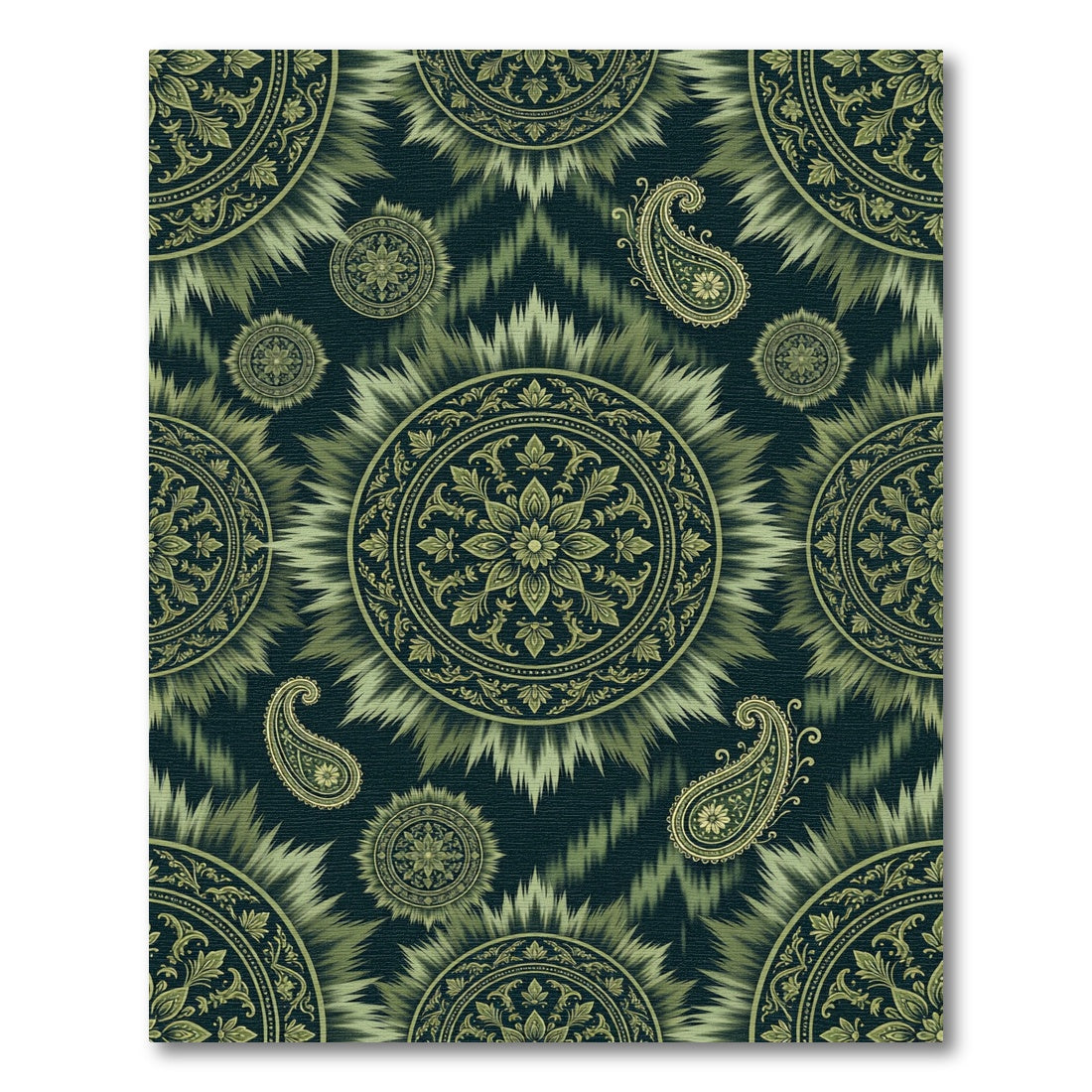 Olive Green Mandalas Paisley Radiance Rug