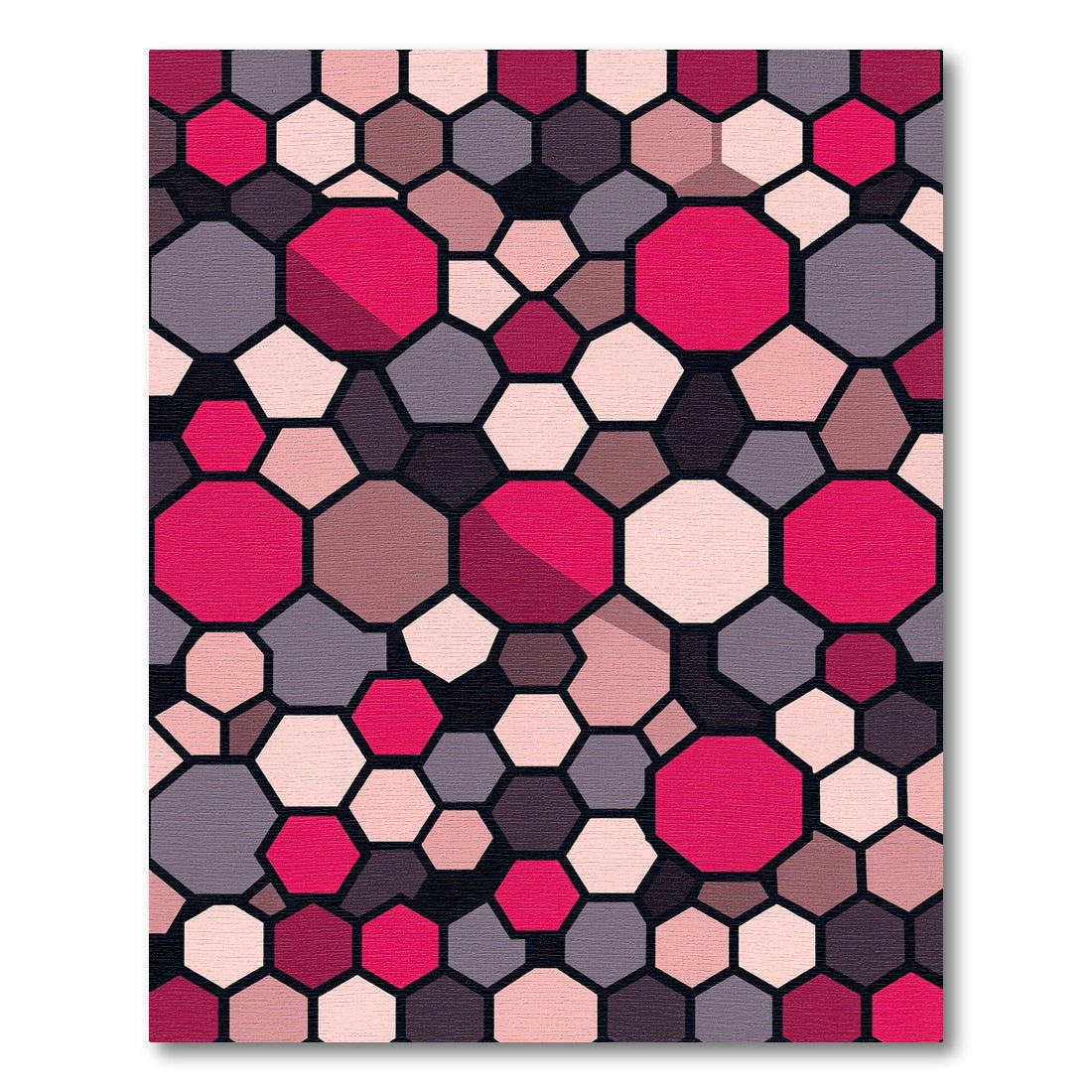 Pink Gray Hexagonal Mosaic Rug