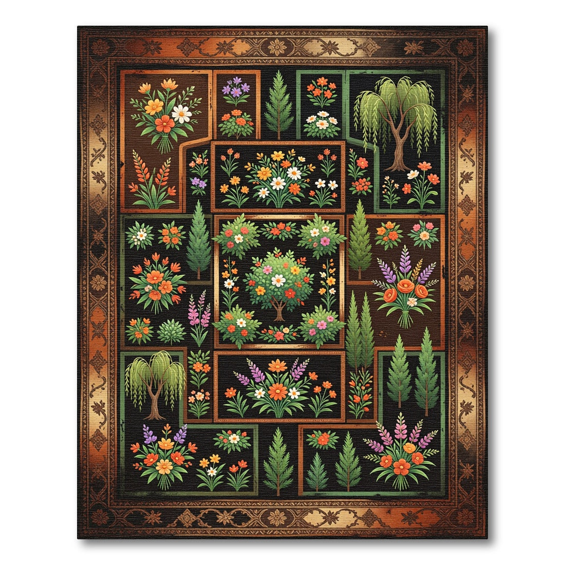 Vibrant Floral Garden Botanical Array Rug