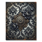 Gothic Black Floral Damask Medallion Rug