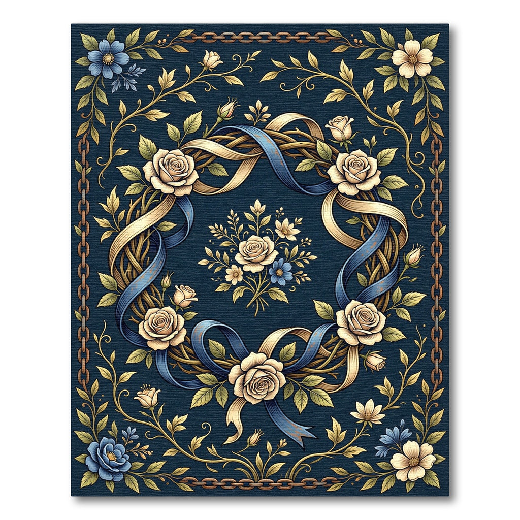 Cream Rose Navy Chain Garland Rug