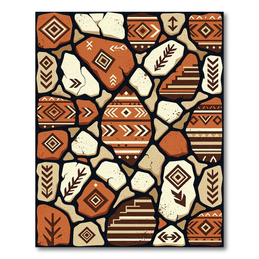 Tribal Earthy Geometric Mosaic Stone Rug