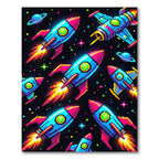 Retro Pixel Art Galactic Rocket Ship Rug