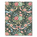 Vintage Romantic Floral Ribbon Dark Green Rug