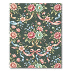 Vintage Romantic Floral Ribbon Dark Green Rug