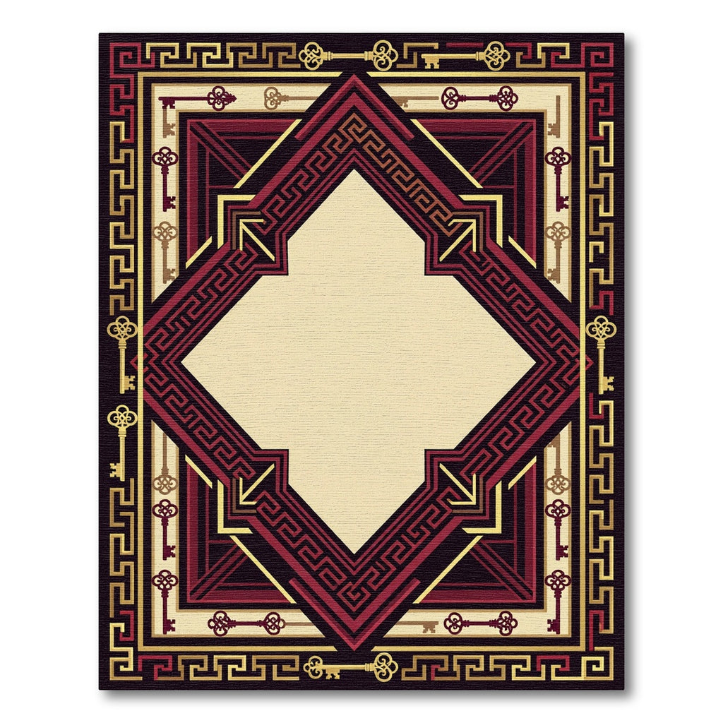 Crimson Gold Geometric Keys Medallion Rug