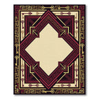 Crimson Gold Geometric Keys Medallion Rug
