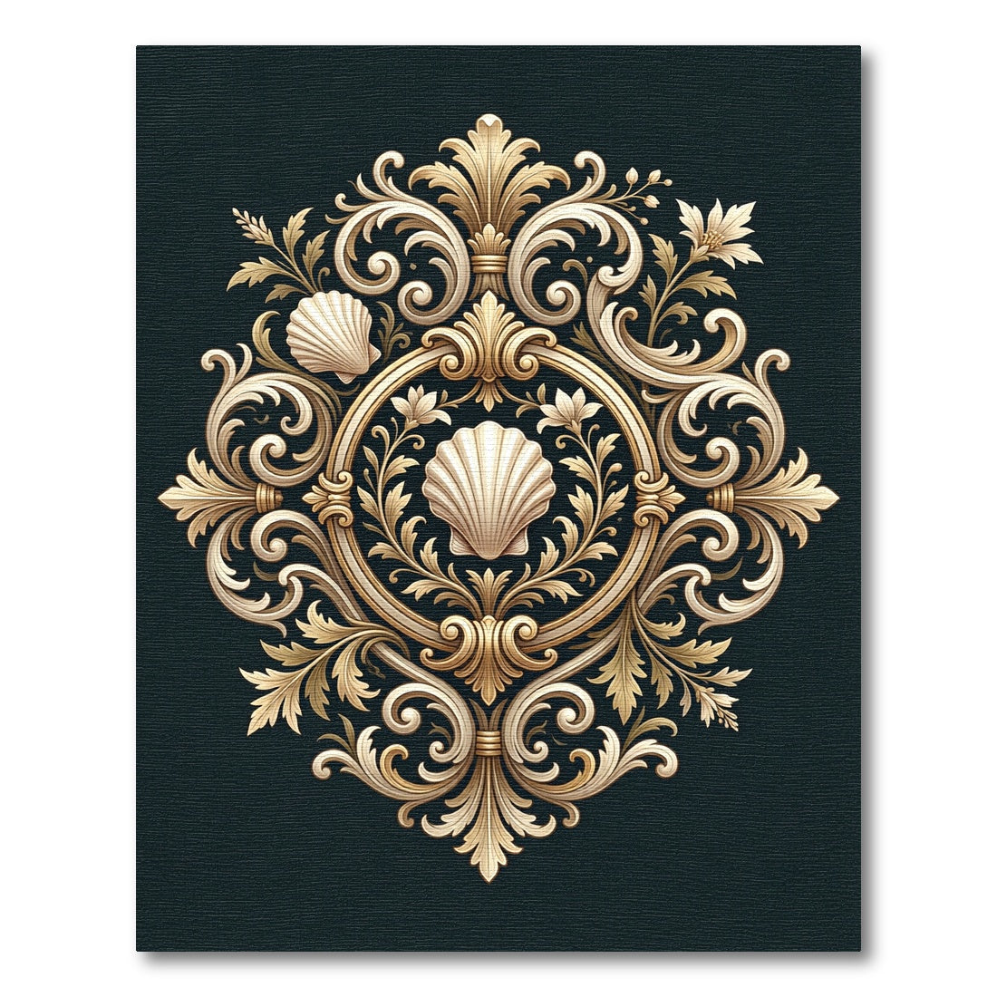 Ornate Shell Filigree Gold Cream Medallion Rug