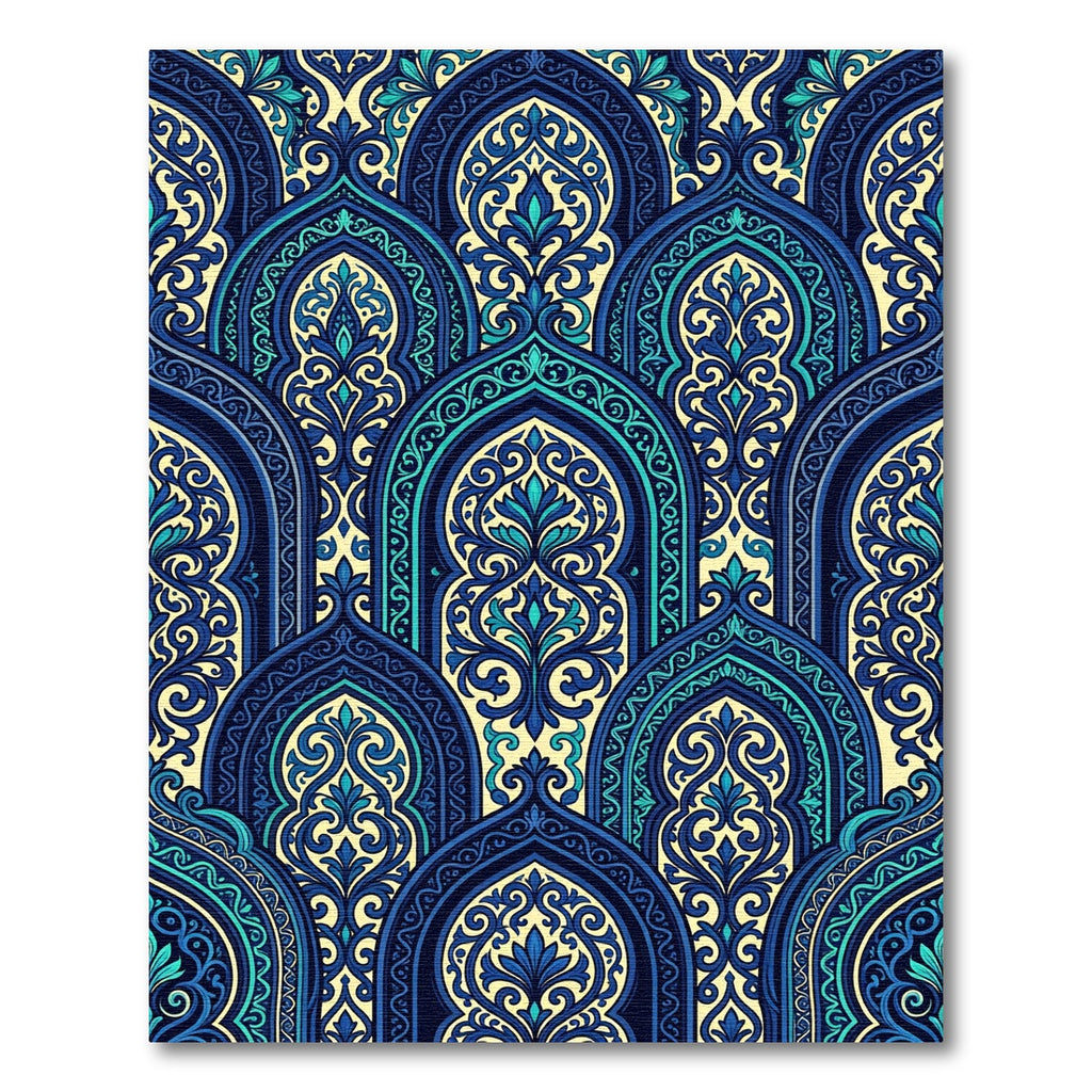 Ornate Indigo Teal Damask Arch Enclave Rug