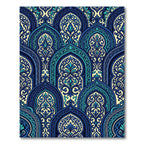 Ornate Indigo Teal Damask Arch Enclave Rug