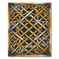 Golden Lattice Scroll Interwoven Grid Rug
