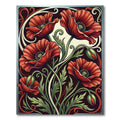 Art Nouveau Red Poppy Floral Scroll Rug