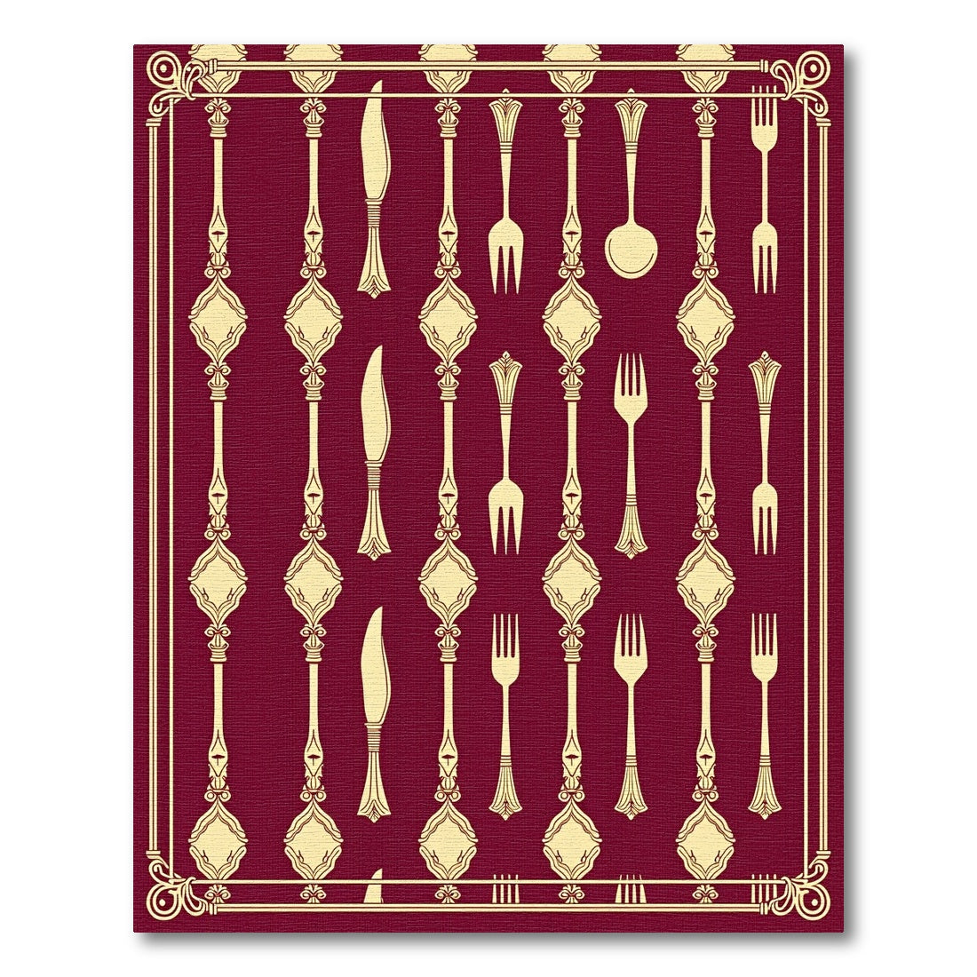 Crimson Gold Ornate Cutlery Repeat Rug
