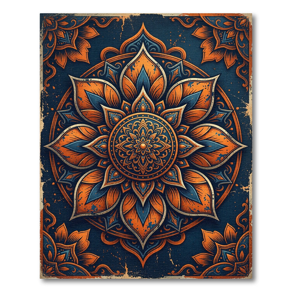 Ornate Amber Blue Lotus Medallion Rug