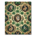 Whimsical Emerald Clover Owl Rabbit Tapestry Rug