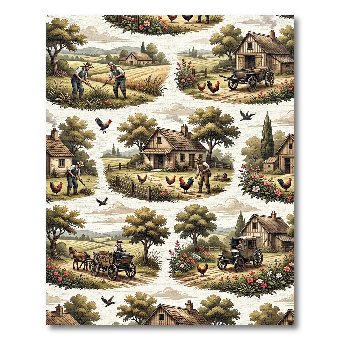 Countryside Village Farm Pastoral Scene Rug