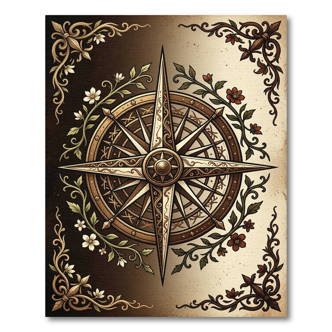 Vintage Floral Compass Medallion Rug