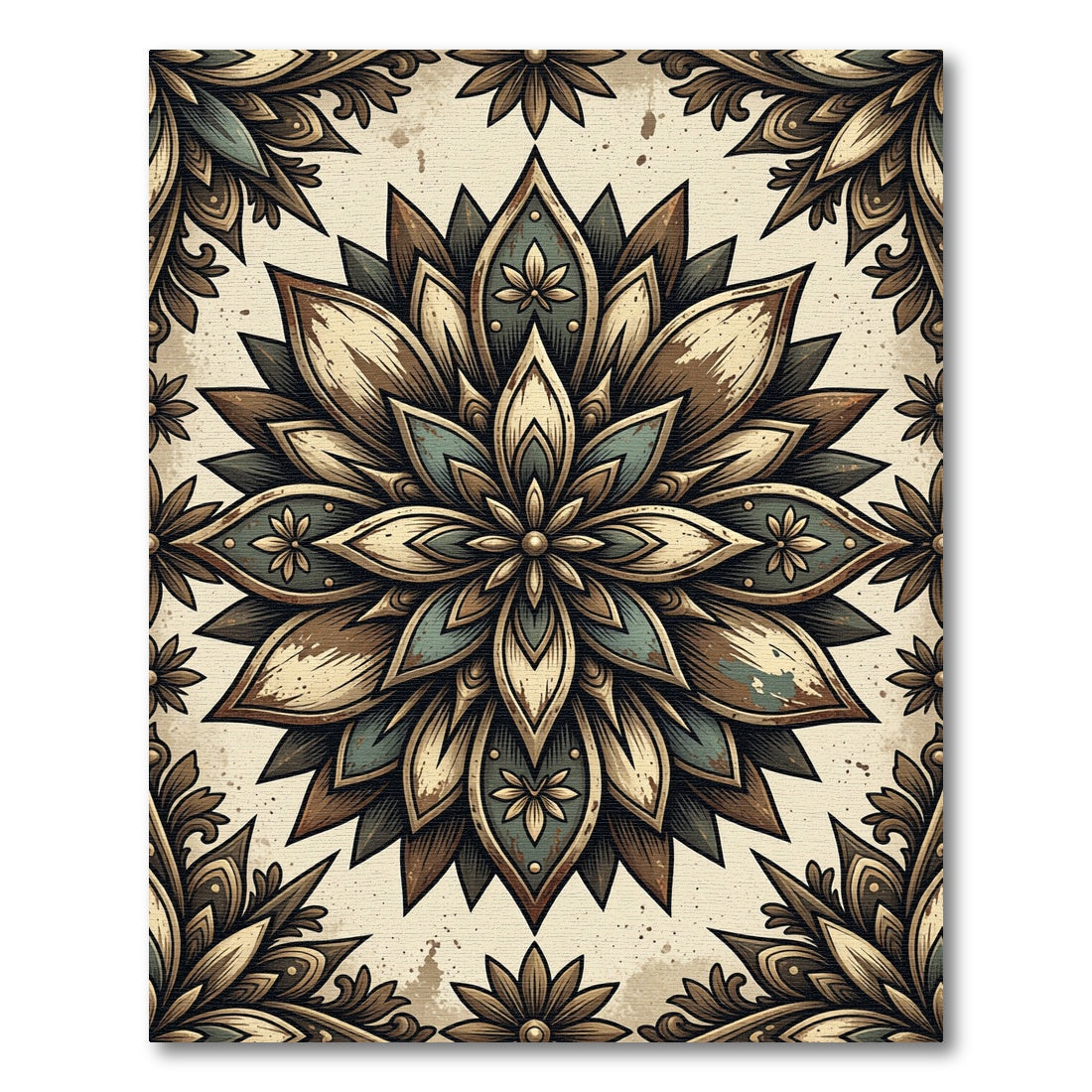 Vintage Earthy Floral Medallion Rug