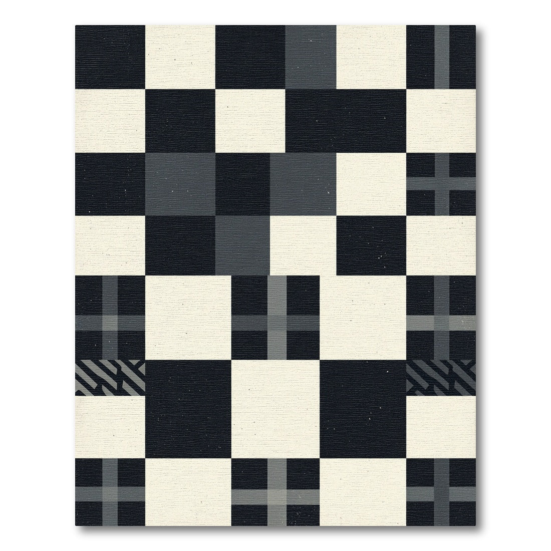 Modern Monochrome Geometric Checkerboard Square Rug