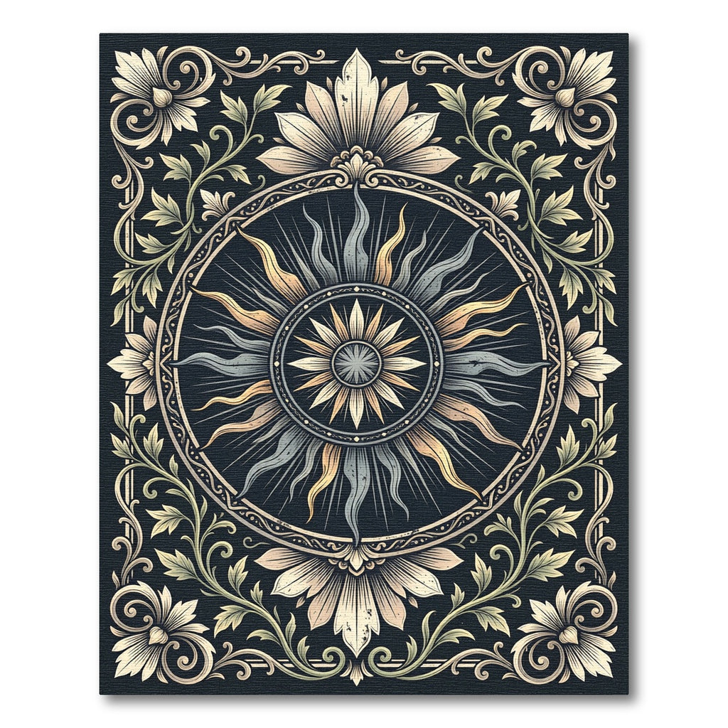 Vintage Celestial Sun Floral Medallion Rug