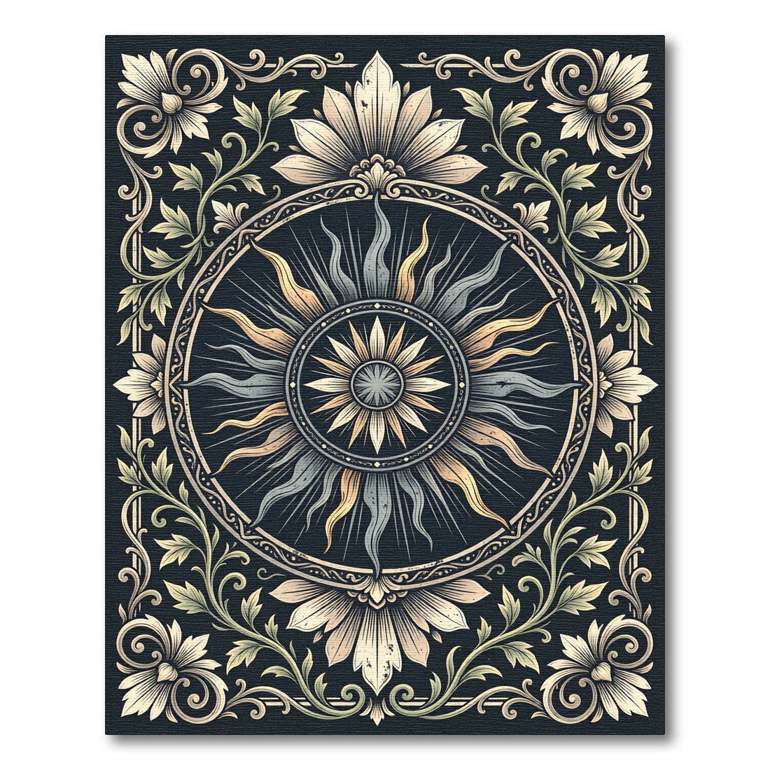 Vintage Celestial Sun Floral Medallion Rug