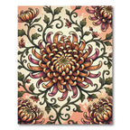 Vintage Autumnal Chrysanthemum Floral Botanical Rug