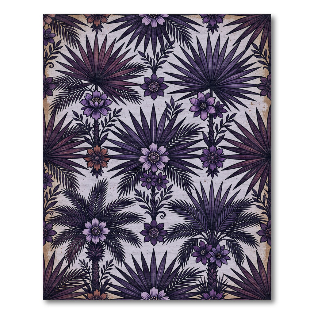 Dark Violet Tropical Palm Botanical Rug
