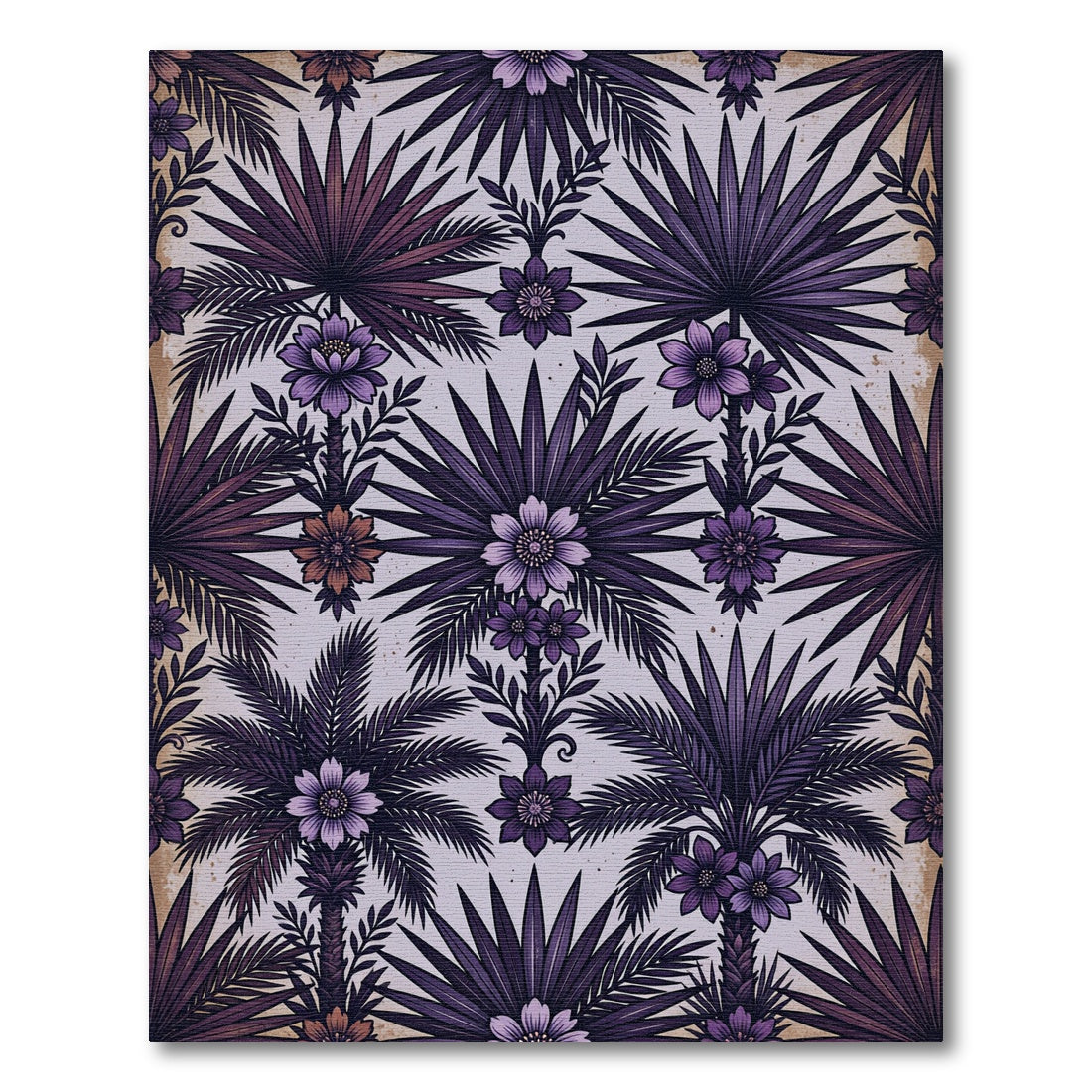 Dark Violet Tropical Palm Botanical Rug