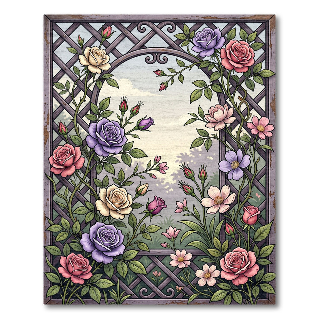 Enchanted Garden Lattice Floral Rose Rug