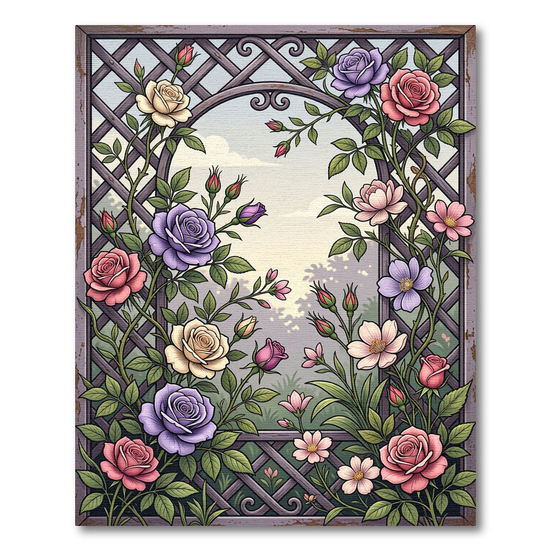 Enchanted Garden Lattice Floral Rose Rug