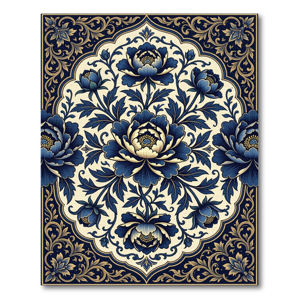 Midnight Blue Floral Medallion Ornate Tapestry Rug