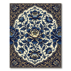 Midnight Blue Floral Medallion Ornate Tapestry Rug