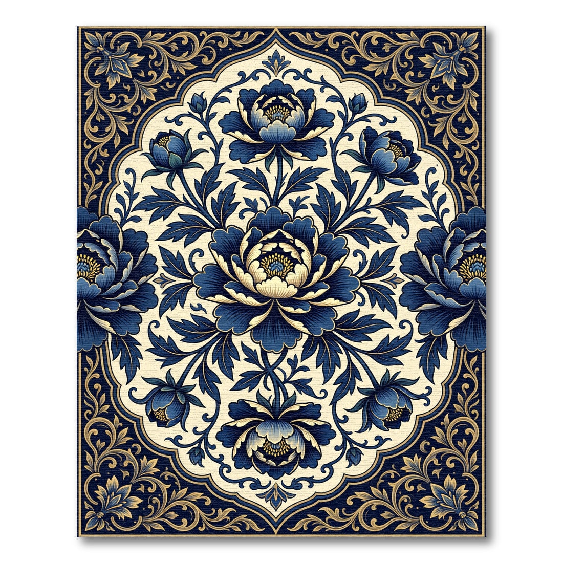 Midnight Blue Floral Medallion Ornate Tapestry Rug