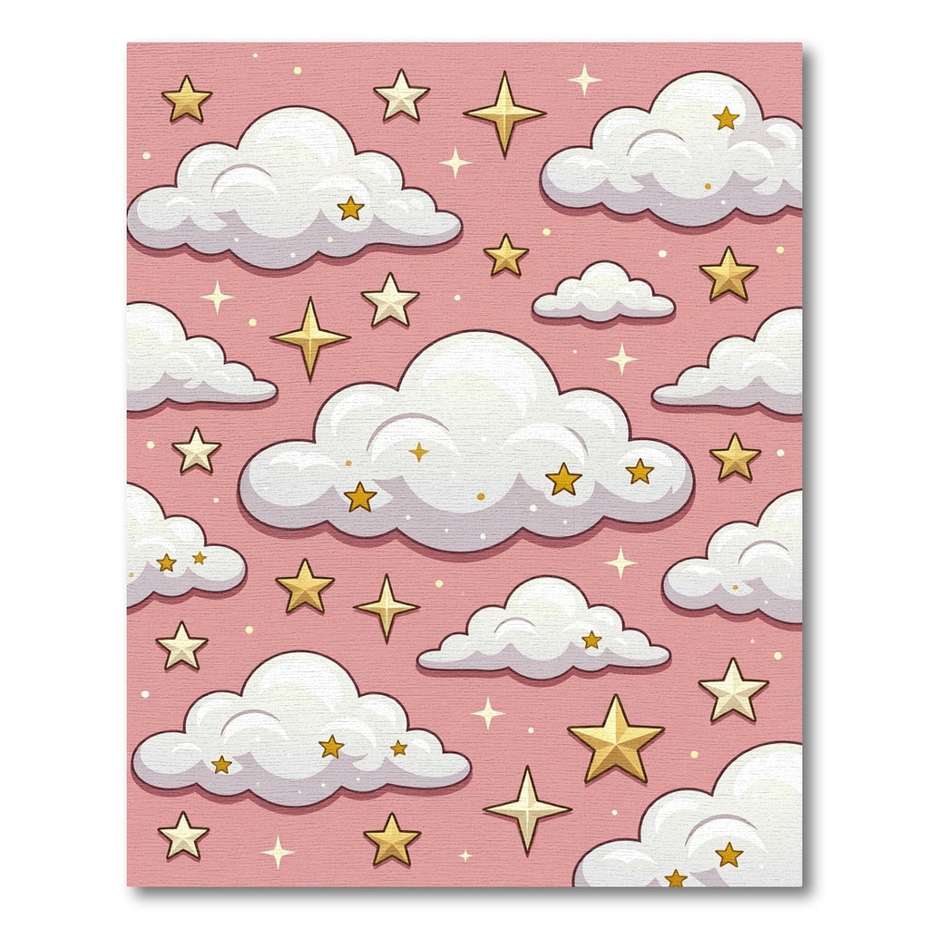Whimsical Blush Pink Golden Starry Cloud Rug