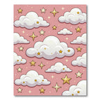 Whimsical Blush Pink Golden Starry Cloud Rug