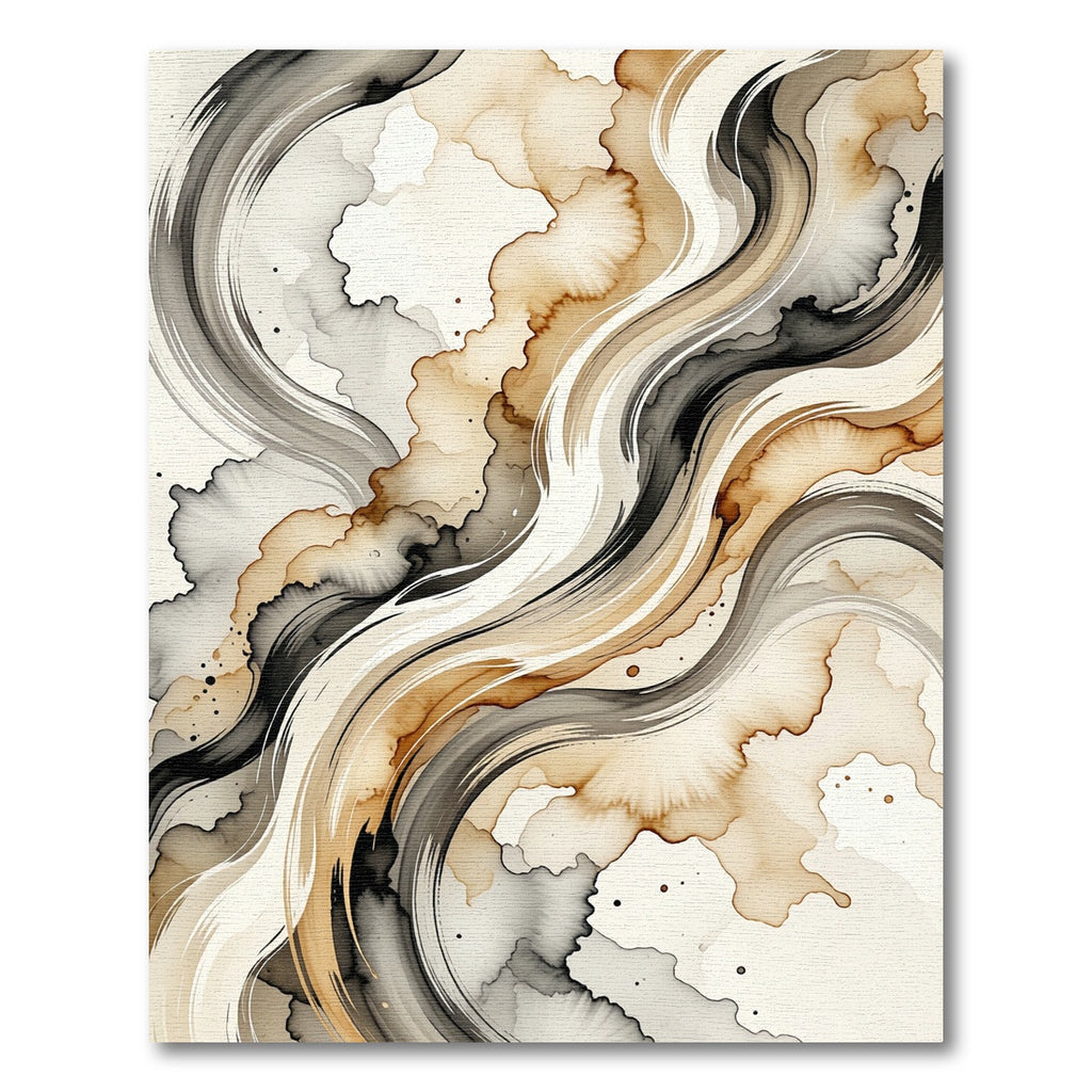 Abstract Swirl Ink Wash Neutral Rug