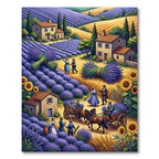 Provencal Lavender Fields and Farmhouse Scene Rug