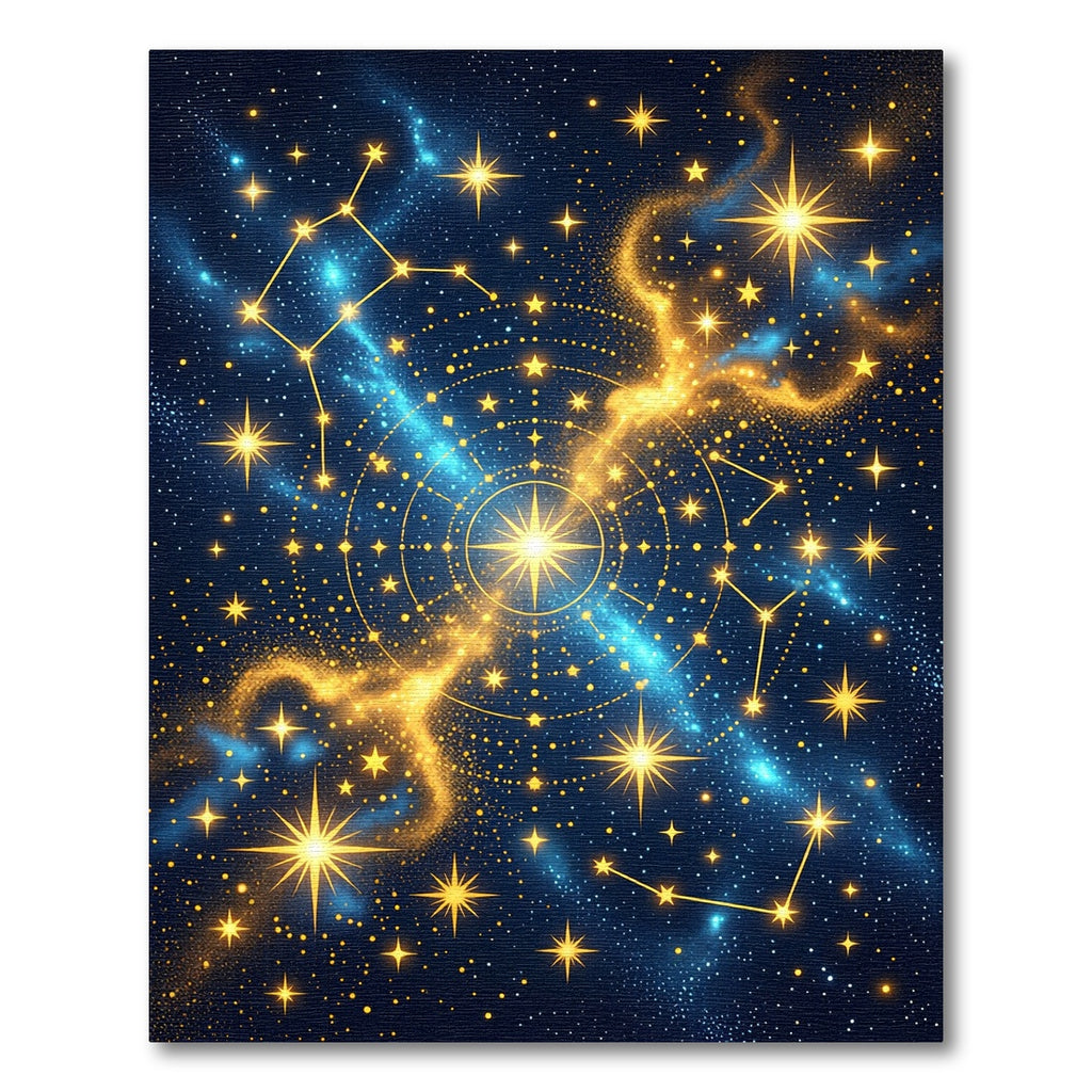 Celestial Golden Starry Midnight Nebula Rug